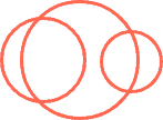 Three red circles of varying sizes overlap each other on a light gray background, forming a simple abstract design.